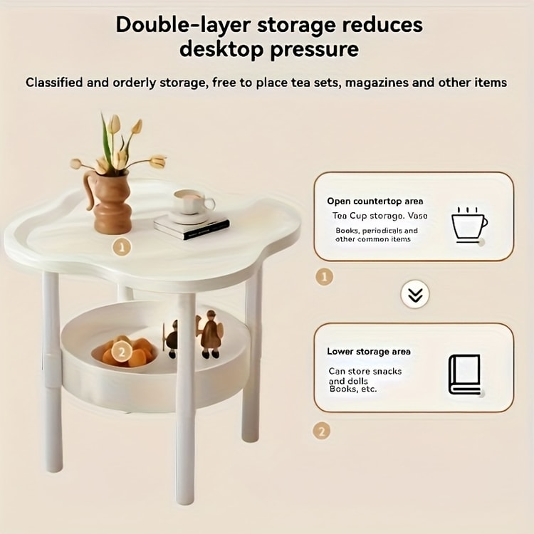 Modern Round Side Table with Storage Shelf – Lightweight Space-Saving Accent Table