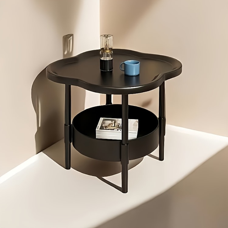 Modern Round Side Table with Storage Shelf – Lightweight Space-Saving Accent Table