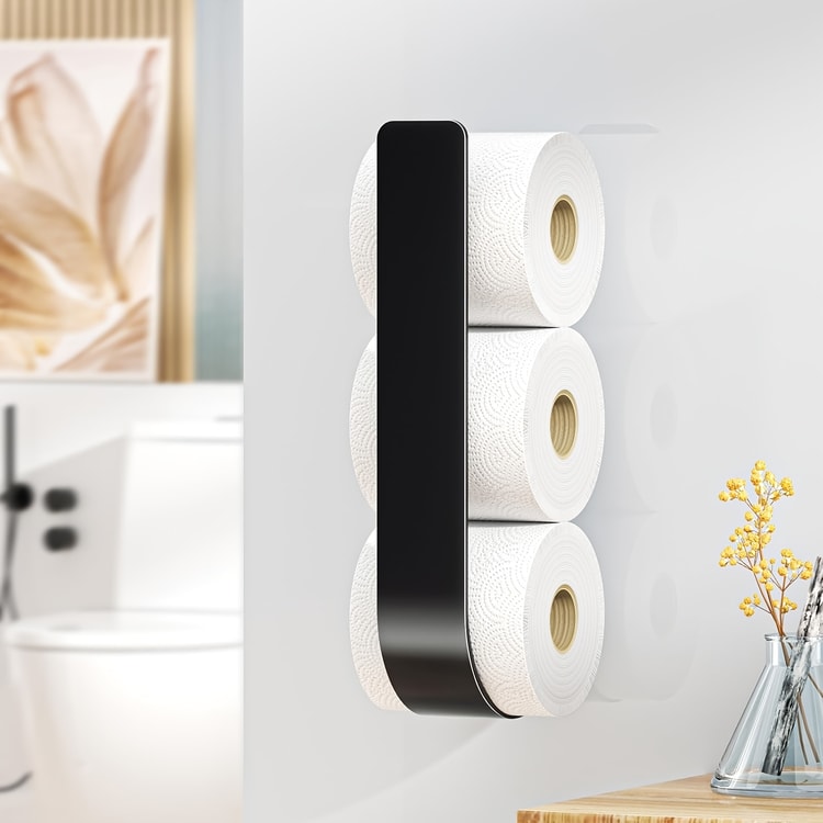 Wall-Mounted Toilet Paper Holder with Towel Rack & Hooks – Space-Saving Metal Organizer