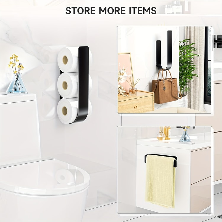 Wall-Mounted Toilet Paper Holder with Towel Rack & Hooks – Space-Saving Metal Organizer