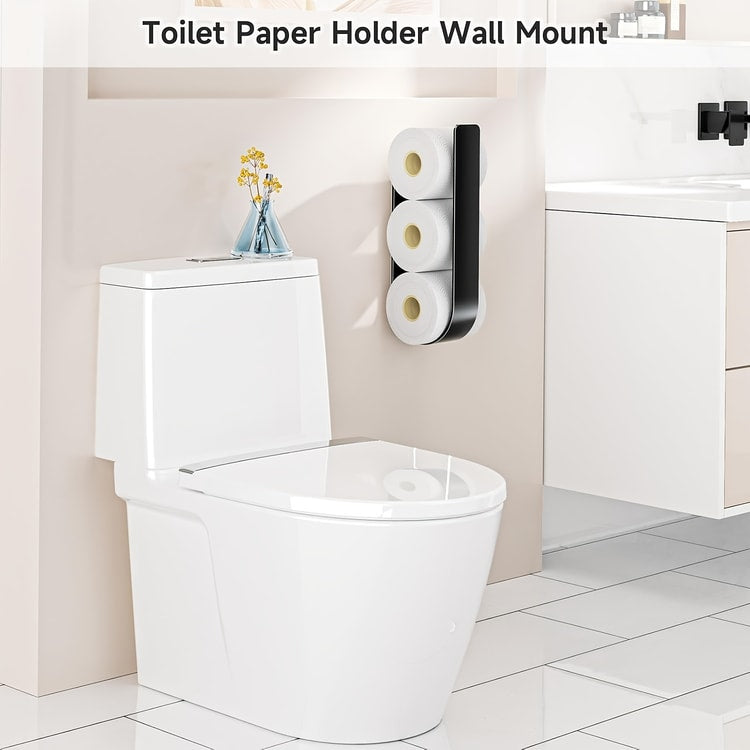 Wall-Mounted Toilet Paper Holder with Towel Rack & Hooks – Space-Saving Metal Organizer