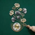 Ginkgo Biloba Metal Wall Clock – Large Silent Decorative Art for Living Room & Modern Home