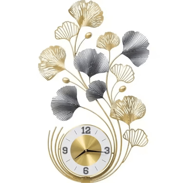 Ginkgo Biloba Metal Wall Clock – Large Silent Decorative Art for Living Room & Modern Home