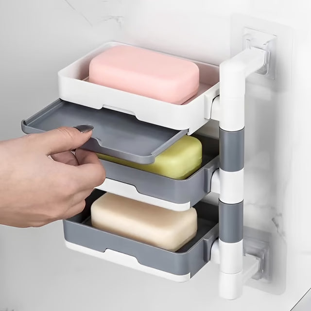 Rotatable Soap Holder Self Adhesive Kitchen Sink Organizer with Drainage Rack
