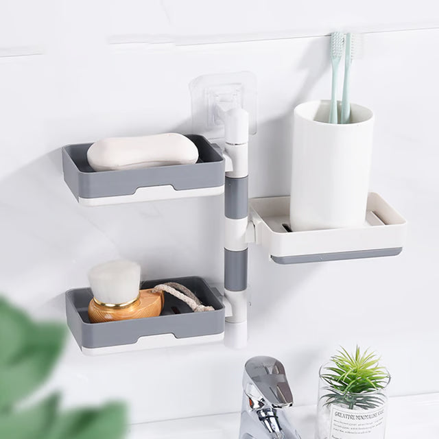 Rotatable Soap Holder Self Adhesive Kitchen Sink Organizer with Drainage Rack
