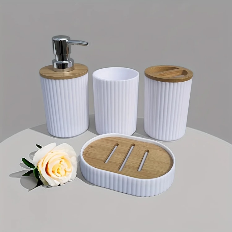 4-Piece Bathroom Accessories Set – Soap Dispenser, Toothbrush Holder, Cup & Soap Dish