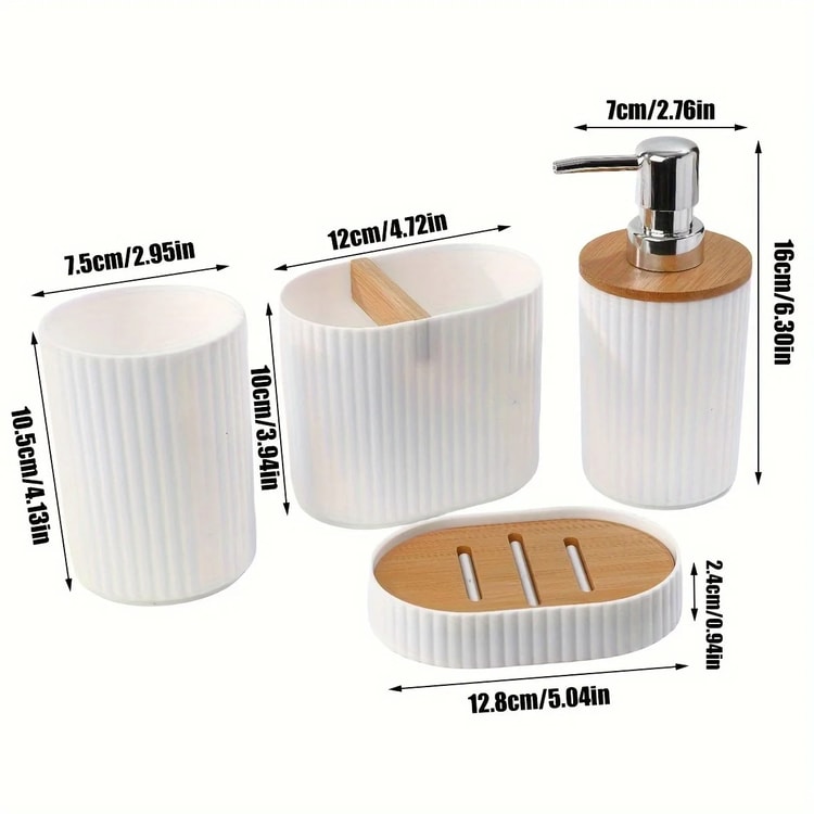 4-Piece Bathroom Accessories Set – Soap Dispenser, Toothbrush Holder, Cup & Soap Dish