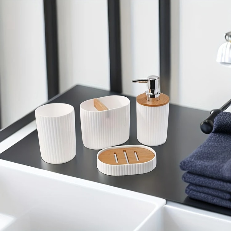 4-Piece Bathroom Accessories Set – Soap Dispenser, Toothbrush Holder, Cup & Soap Dish