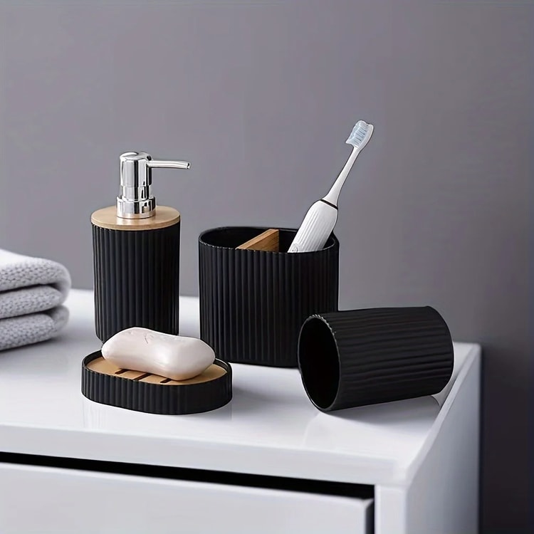 4-Piece Bathroom Accessories Set – Soap Dispenser, Toothbrush Holder, Cup & Soap Dish